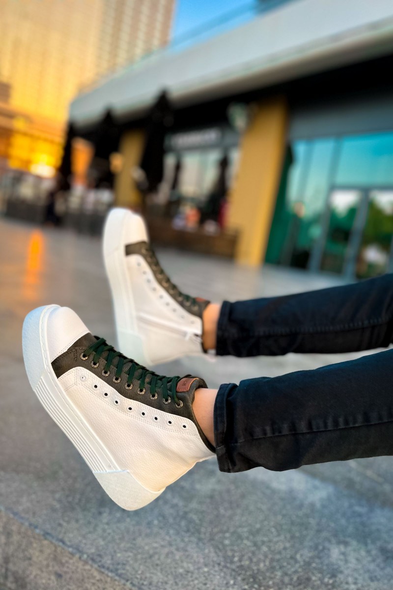 Erkek Bilekli Sneaker - Beyaz Haki - 167