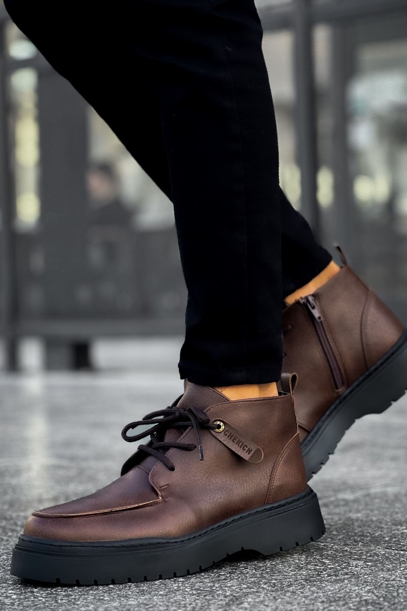 Mens High Top Shoes - Brown - 213