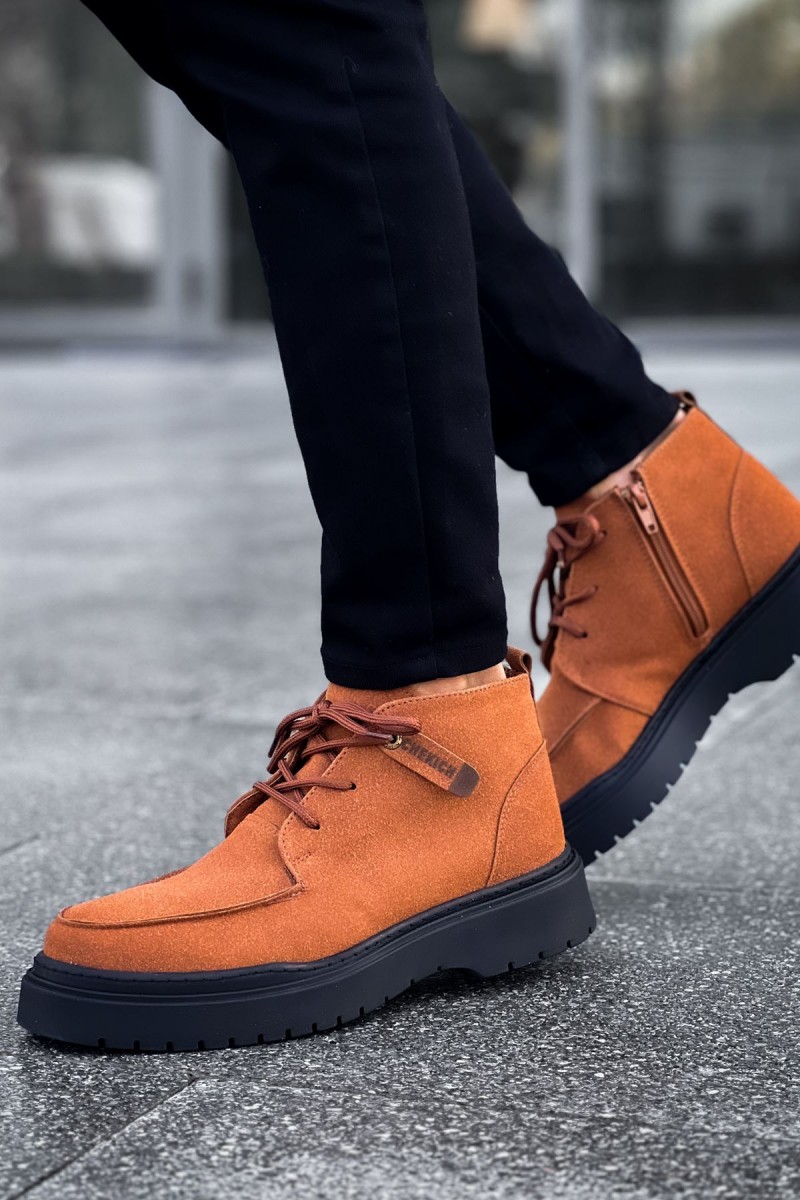 Erkek Bilekli Sneaker - Taba Siyah Süet - 213