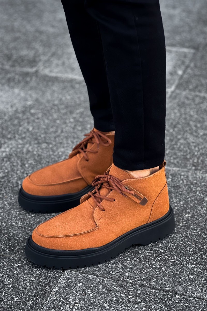 Erkek Bilekli Sneaker - Taba Siyah Süet - 213