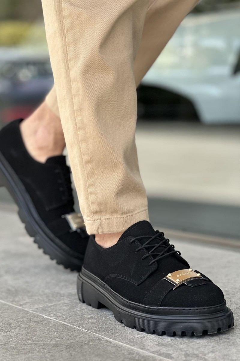 Mens Classic Shoes - Black Suede - 2402