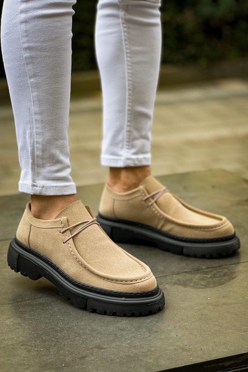 Erkek Ayakkabı - Bej Siyah Süet - 2404