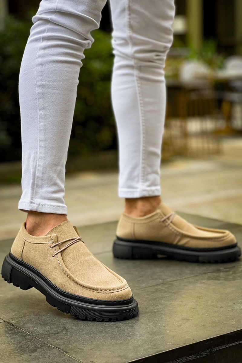 Erkek Ayakkabı - Bej Siyah Süet - 2404