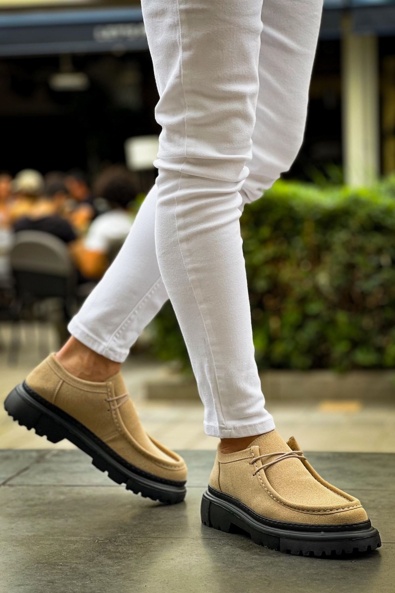 Erkek Ayakkabı - Bej Siyah Süet - 2404