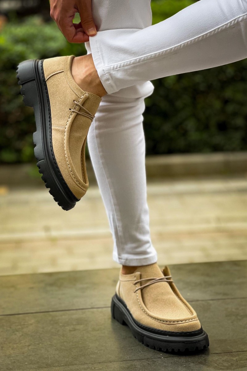 Erkek Ayakkabı - Bej Siyah Süet - 2404