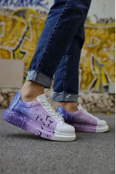 Mens Sneakers - White Purple Painted - 254