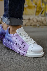 Mens Sneakers - White Purple Painted - 254
