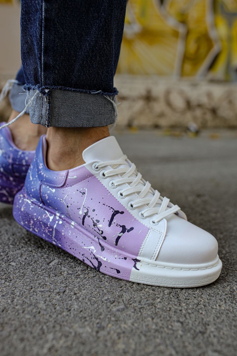 Mens Sneakers - White Purple Painted - 254