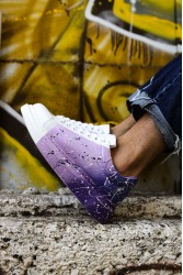 Mens Sneakers - White Purple Painted - 254