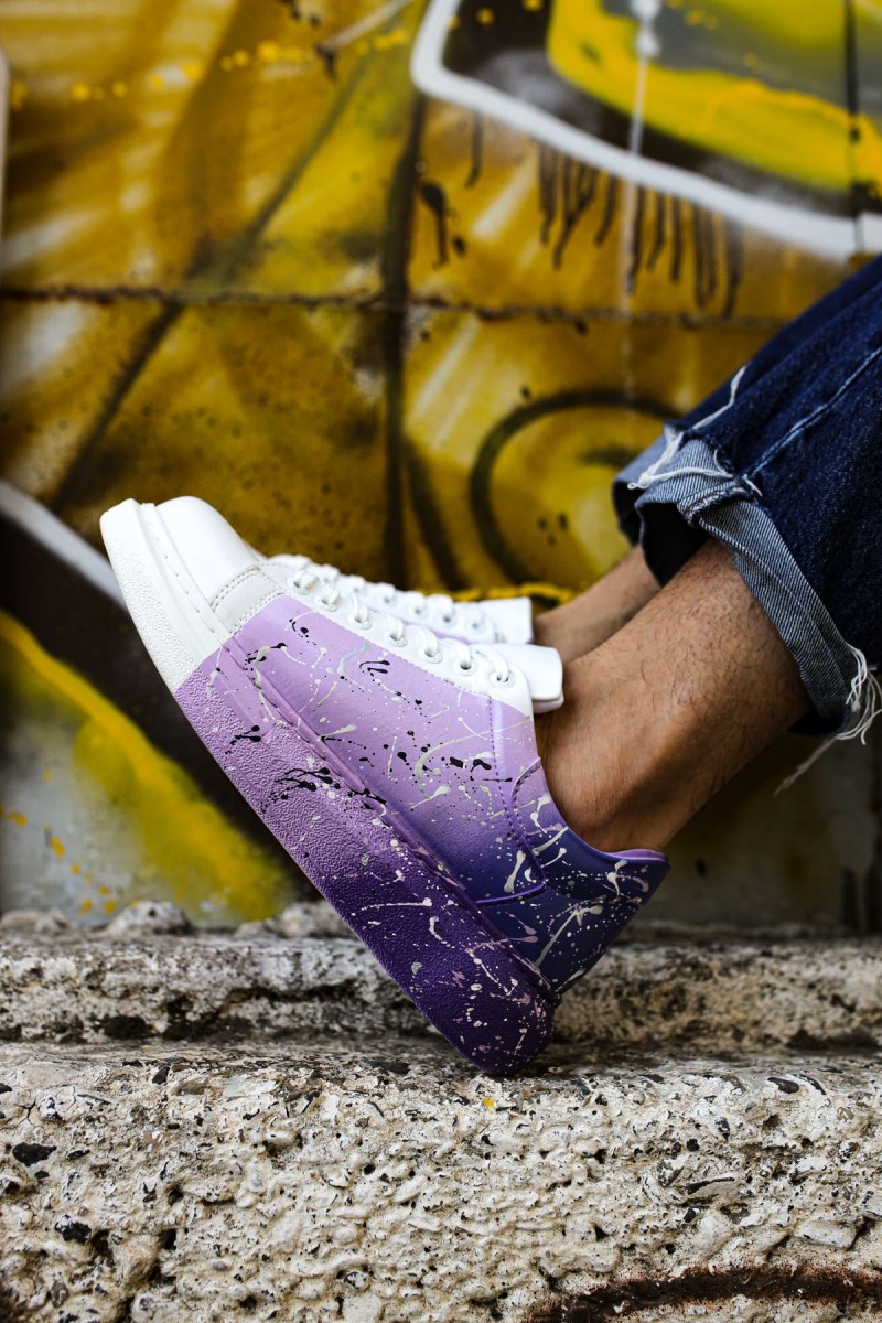 Mens Sneakers - White Purple Painted - 254