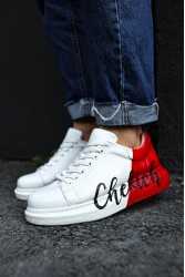 Erkek Sneaker - Beyaz Kırmızı Boyalı - 254