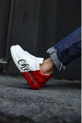 Erkek Sneaker - Beyaz Kırmızı Boyalı - 254
