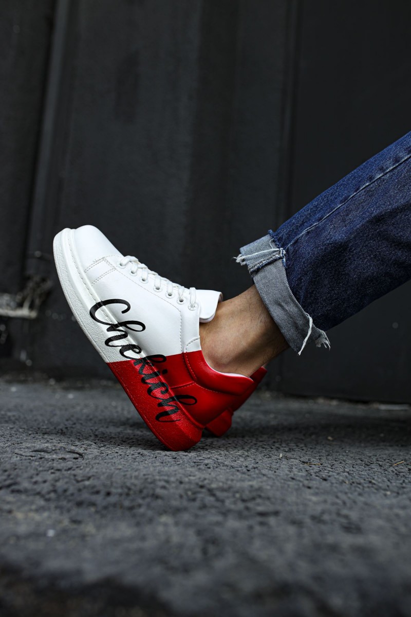 Erkek Sneaker - Beyaz Kırmızı Boyalı - 254