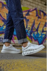 Erkek Sneaker - Beyaz Gümüş Cool Boyalı - 254