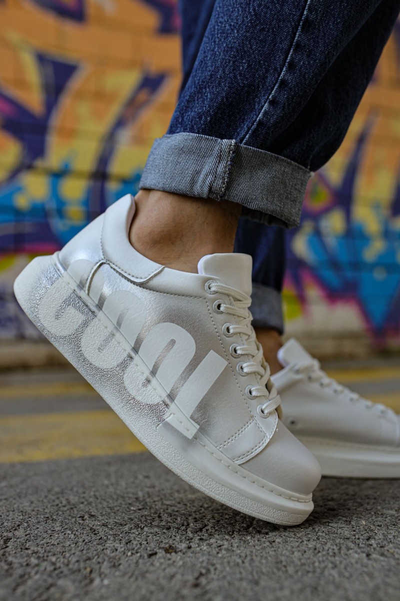 Erkek Sneaker - Beyaz G&uuml;m&uuml;ş Cool Boyalı - 254