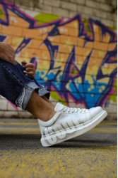 Erkek Sneaker - Beyaz Gümüş Cool Boyalı - 254