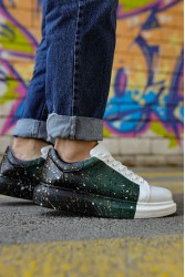 Erkek Sneaker - Beyaz Yeşil Siyah Boyalı - 254