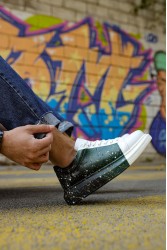 Erkek Sneaker - Beyaz Yeşil Siyah Boyalı - 254