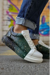 Erkek Sneaker - Beyaz Yeşil Siyah Boyalı - 254