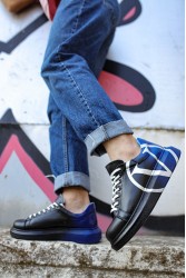 Erkek Sneaker - Siyah Mavi Boyalı - 254