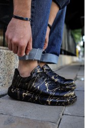 Erkek Sneaker - Siyah Altın Boyalı - 254