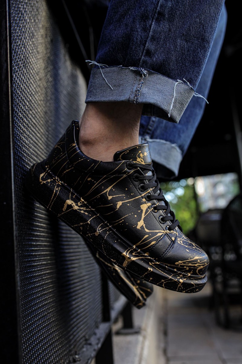 Erkek Sneaker - Siyah Altın Boyalı - 254