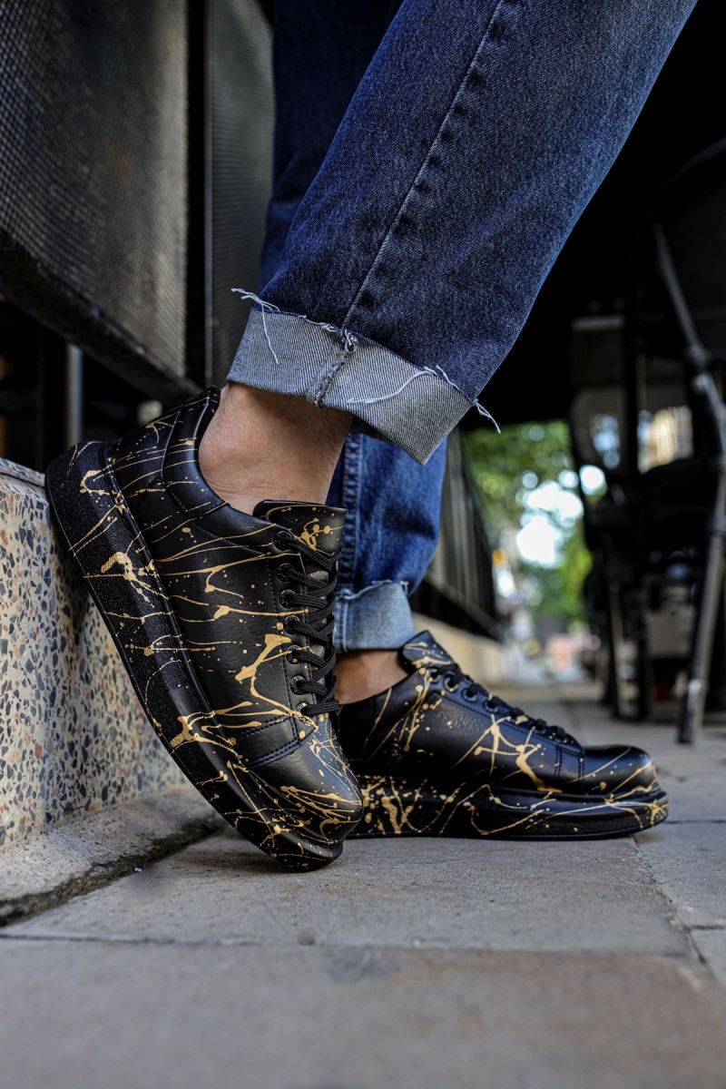 Erkek Sneaker - Siyah Altın Boyalı - 254