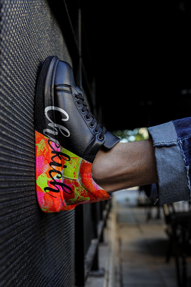 Erkek Sneaker - Siyah Kırmızı Sarı Boyalı - 254