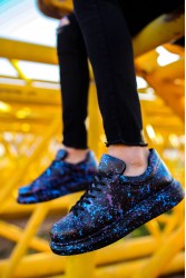 Erkek Sneaker - Beyaz Mavi Siyah Boyalı - 254