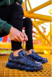 Erkek Sneaker - Beyaz Mavi Siyah Boyalı - 254