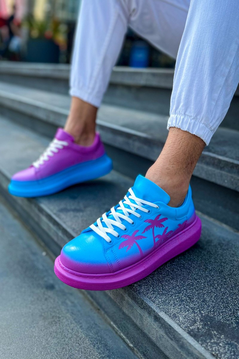 Mens Sneakers - Blue Purple Painted - 254