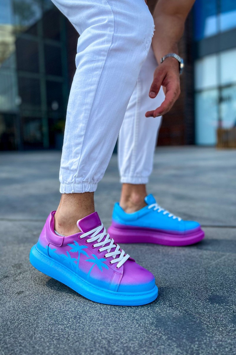 Mens Sneakers - Blue Purple Painted - 254