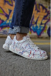 Mens Sneakers - Blue Red Painted - 254