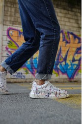 Mens Sneakers - Blue Red Painted - 254