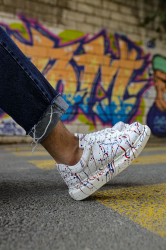 Mens Sneakers - Blue Red Painted - 254