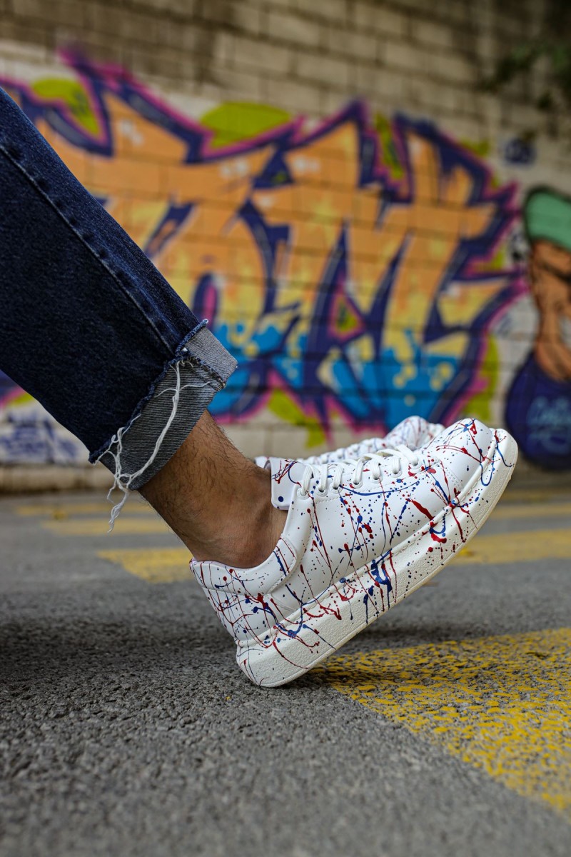 Mens Sneakers - Blue Red Painted - 254