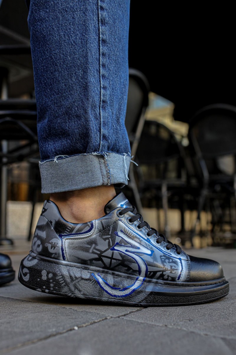 Erkek Sneaker - Mavi Beyaz Grafiti Boyalı - 254