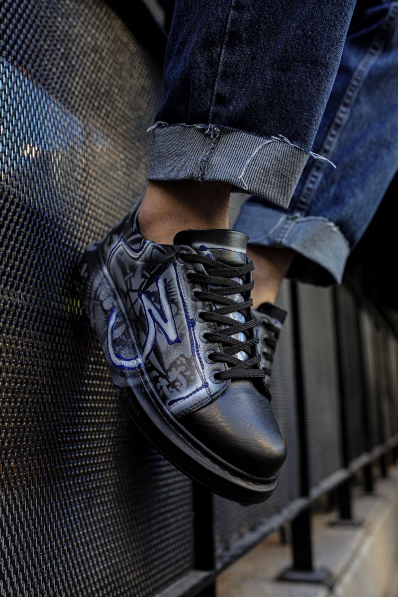 Erkek Sneaker - Mavi Beyaz Grafiti Boyalı - 254