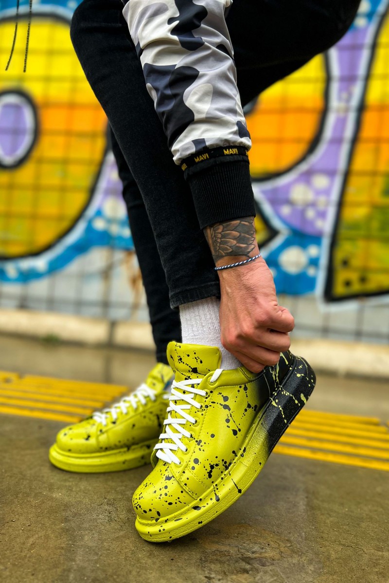 Erkek Sneaker - Yeşil Siyah Boyalı - 254