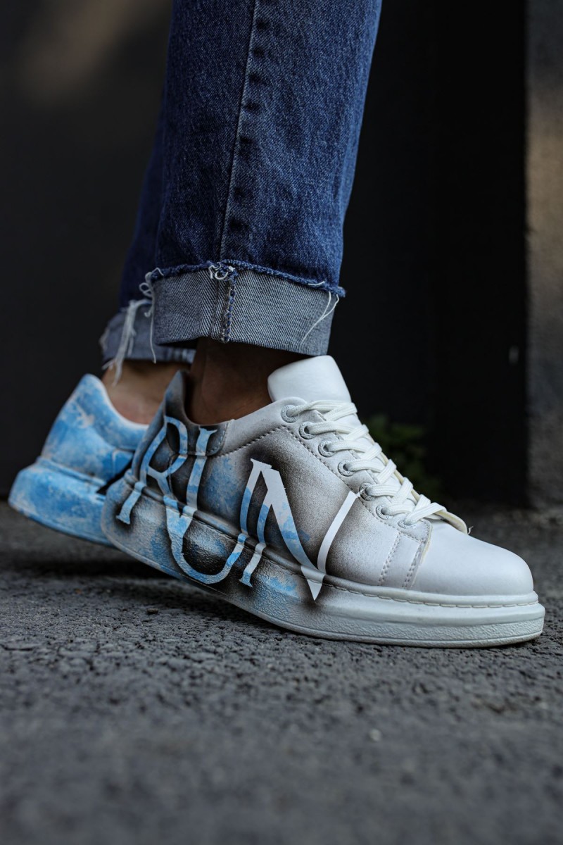 Erkek Sneaker - Mavi Beyaz Run Boyalı - 254