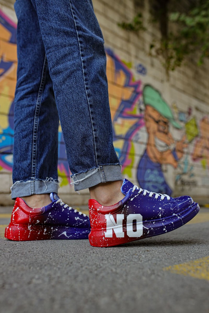 Erkek Sneaker - Mavi Kırmızı Yes Boyalı - 254