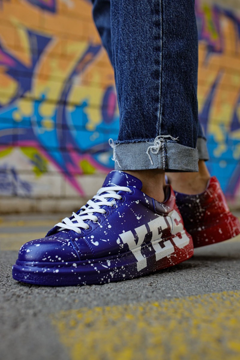 Erkek Sneaker - Mavi Kırmızı Yes Boyalı - 254