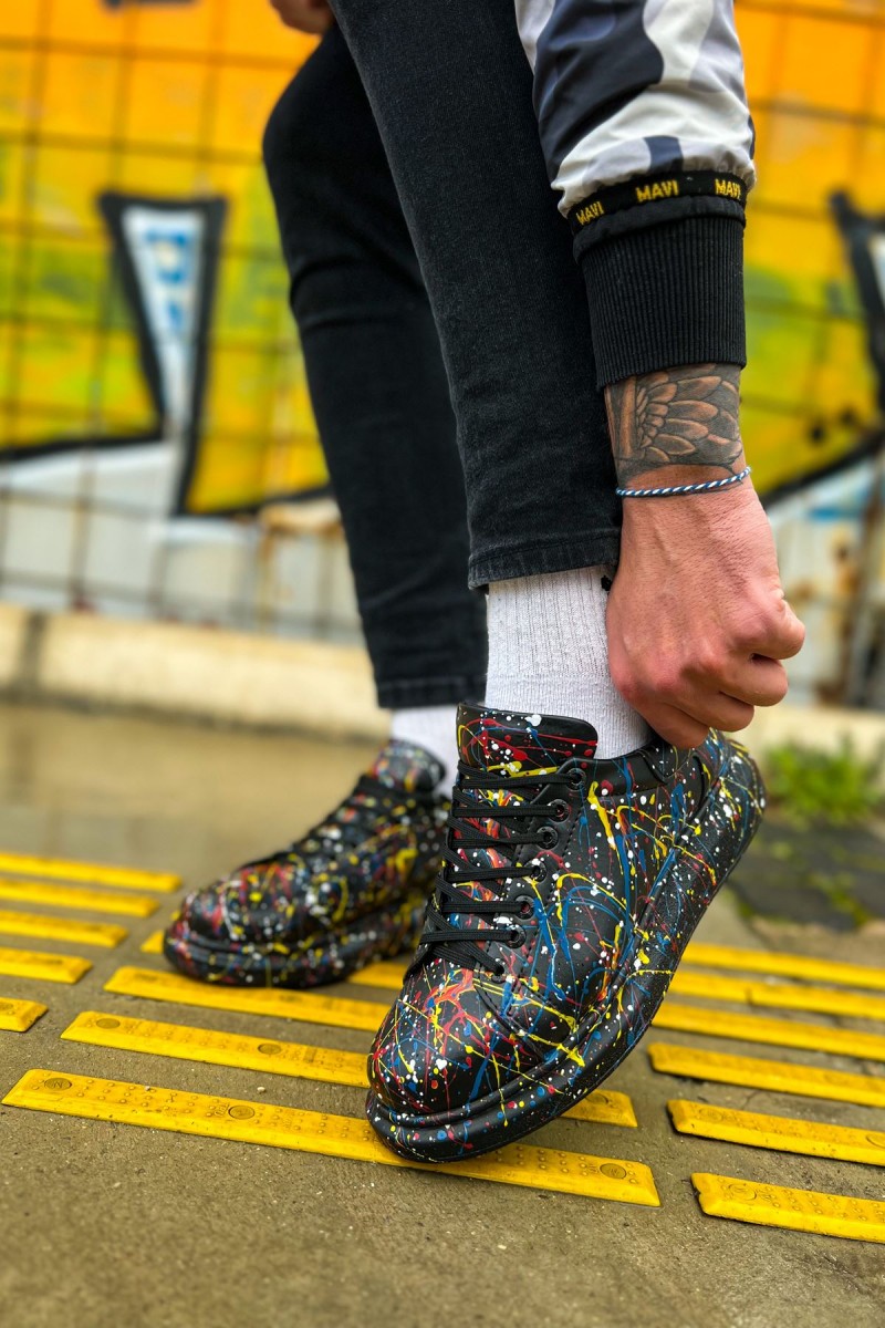 Erkek Sneaker - Sarı Mavi Kırmızı Boyalı - 254