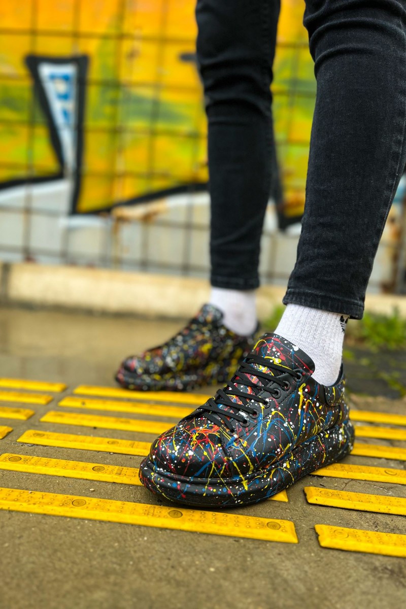 Erkek Sneaker - Sarı Mavi Kırmızı Boyalı - 254