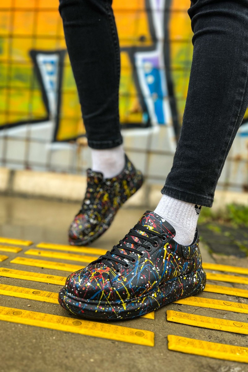 Erkek Sneaker - Sarı Mavi Kırmızı Boyalı - 254