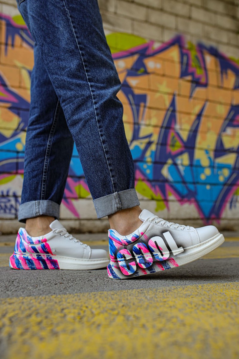Mens Sneakers - Pink Blue Painted - 254