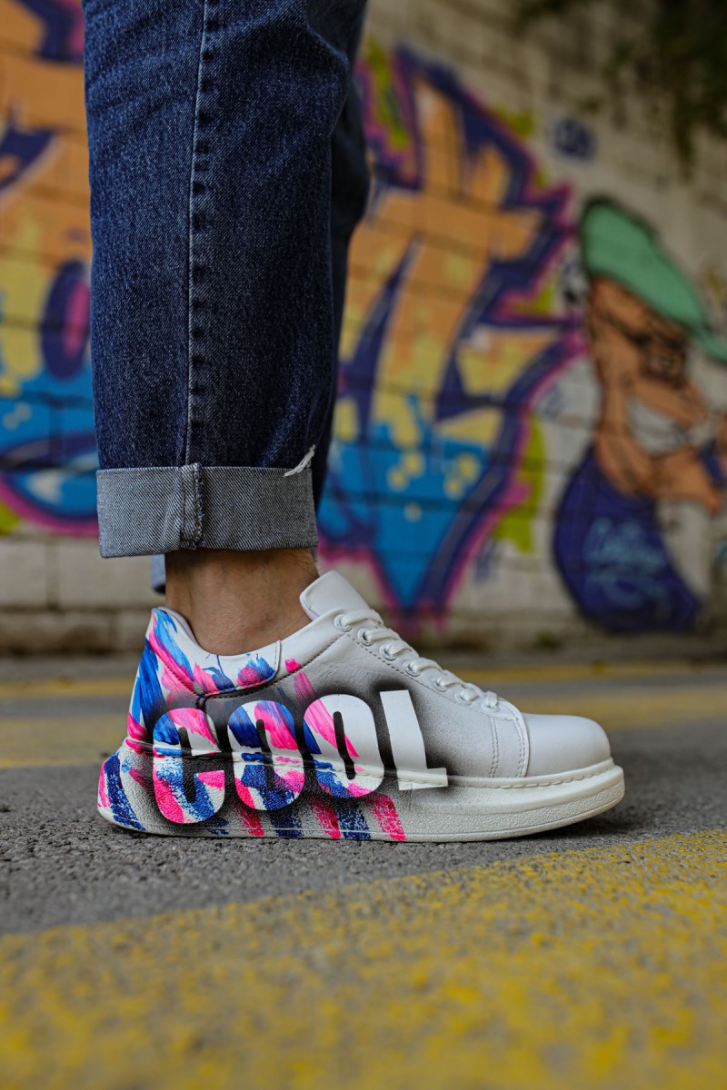 Mens Sneakers - Pink Blue Painted - 254