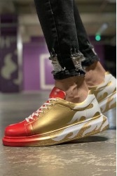 Mens Sneakers - Red Gold White Painted - 254