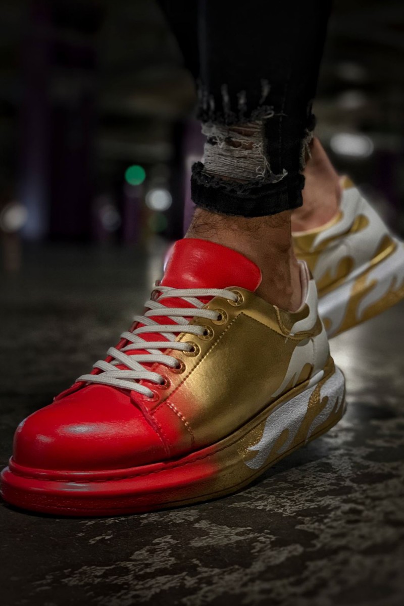 Erkek Sneaker - Kırmızı Altın Beyaz Boyalı - 254