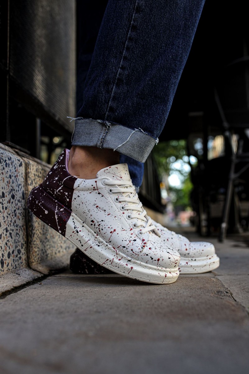 Erkek Sneaker - Kırmızı Siyah Koyu Mor Boyalı - 254